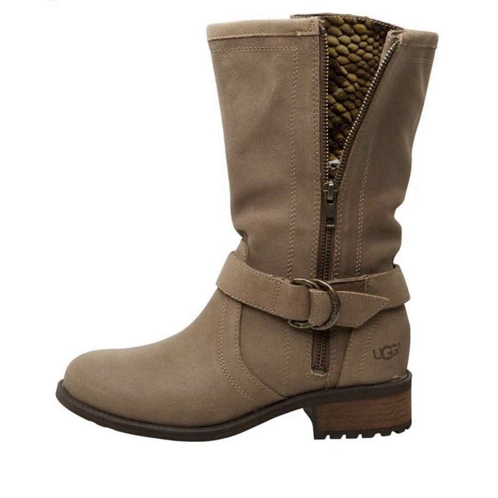 UGG Silva Boots Women’s Sz 6 Leather Snake Moto Biker Mid-Calf Zip Buckle